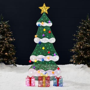 6ft Height x 30in Width 2D Lighted Christmas Tree Outdoor Decoration with 170 LED Lights Multicolor