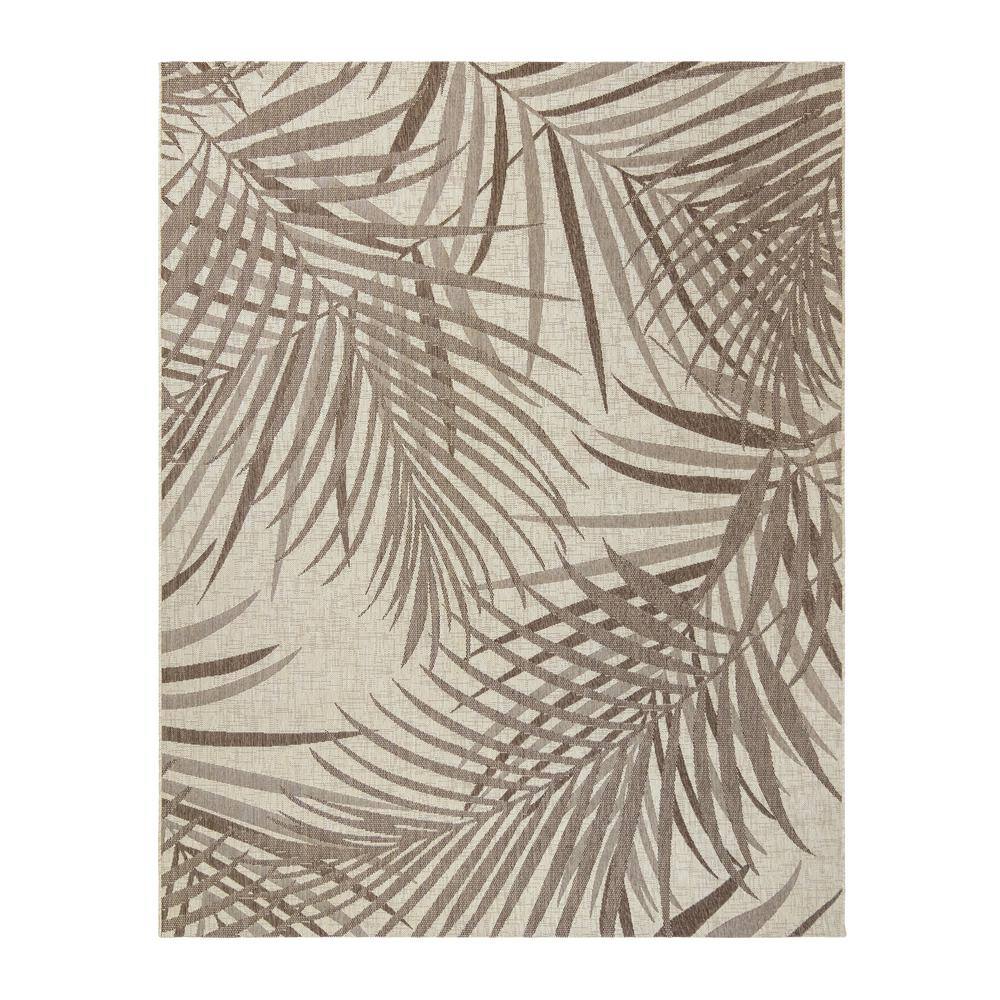 Sand and Havana Brown Synthetic Reversible Outdoor Rug, 5' x 7'