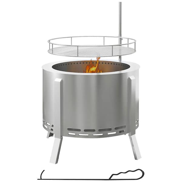 Outsunny 2-in-1 Smokeless Fire Pit Silver 19 in. Portable Wood Burning Firepit
