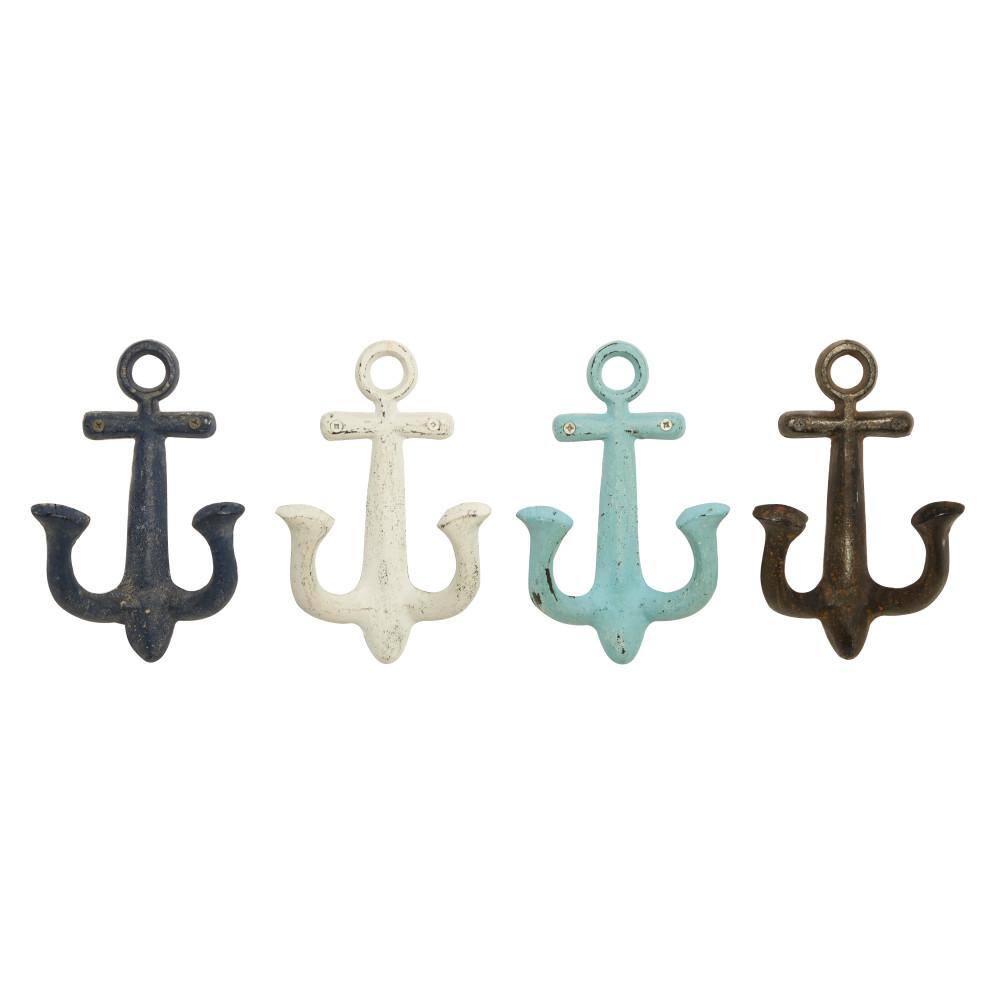 Multicolored Metal Anchor Wall Hooks Set of Four