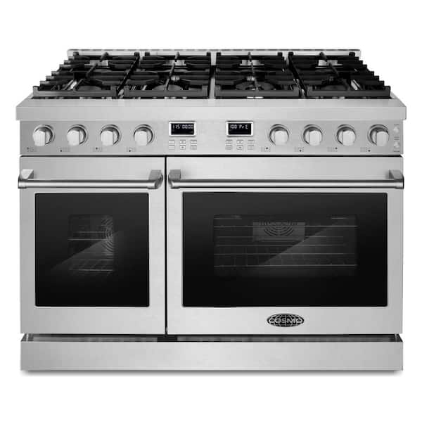 48 in. Lumin Collection 7.4 cu. ft. Double Oven Gas Range with 8 Burners, Convection, Cast Iron Grates, Stainless Steel