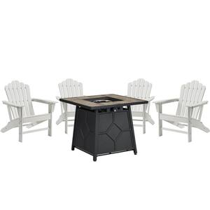 Classic 5-Piece Wood Adirondack Patio Conversation Seating Fire Pit 16.14 in. Seating Set Set in White