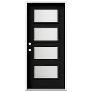36 in. x 80 in. Right-Hand/Inswing 4 Lite Equal Frosted Glass Black Steel Prehung Front Door