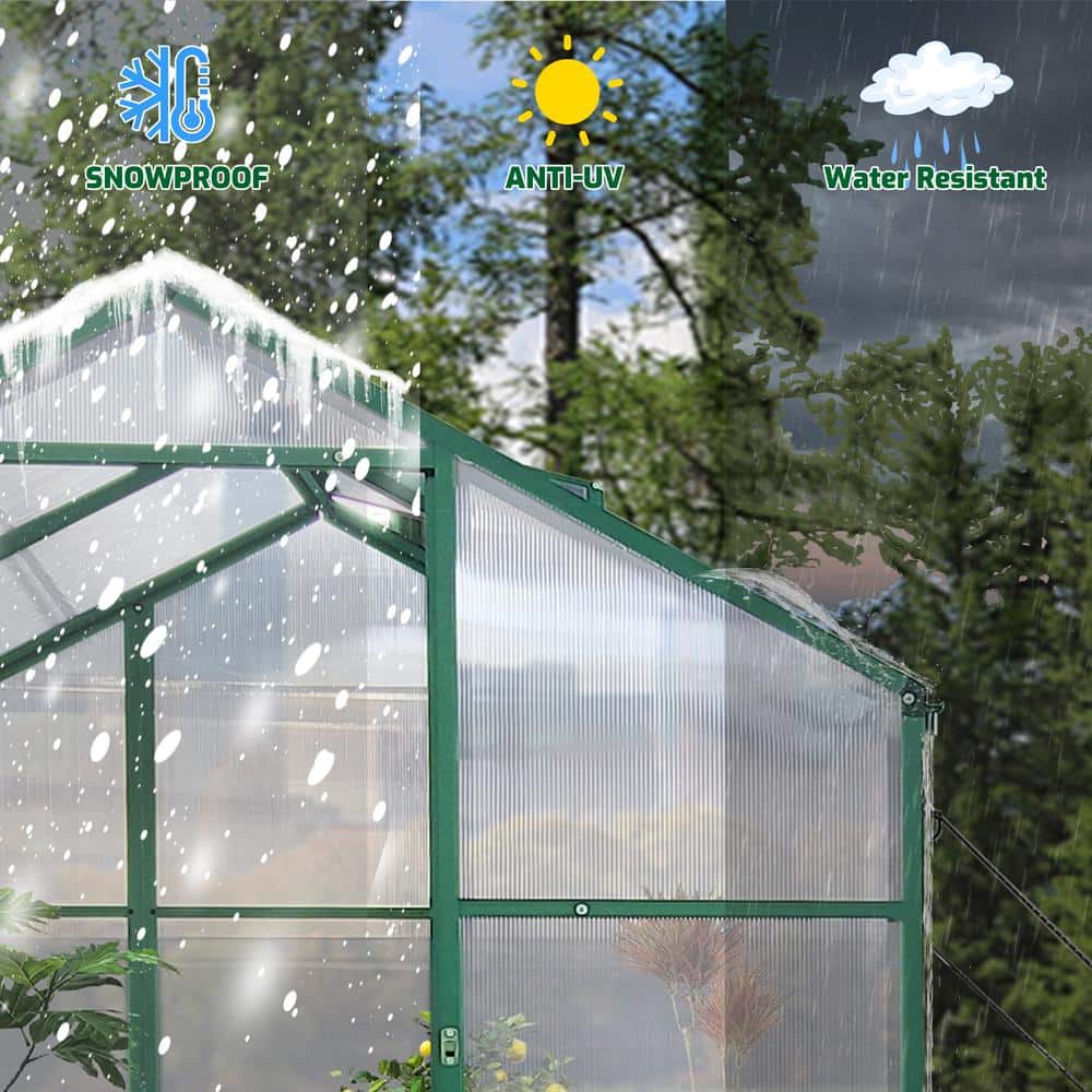 6' x 8' Green Aluminum Walk-In Polycarbonate Greenhouse