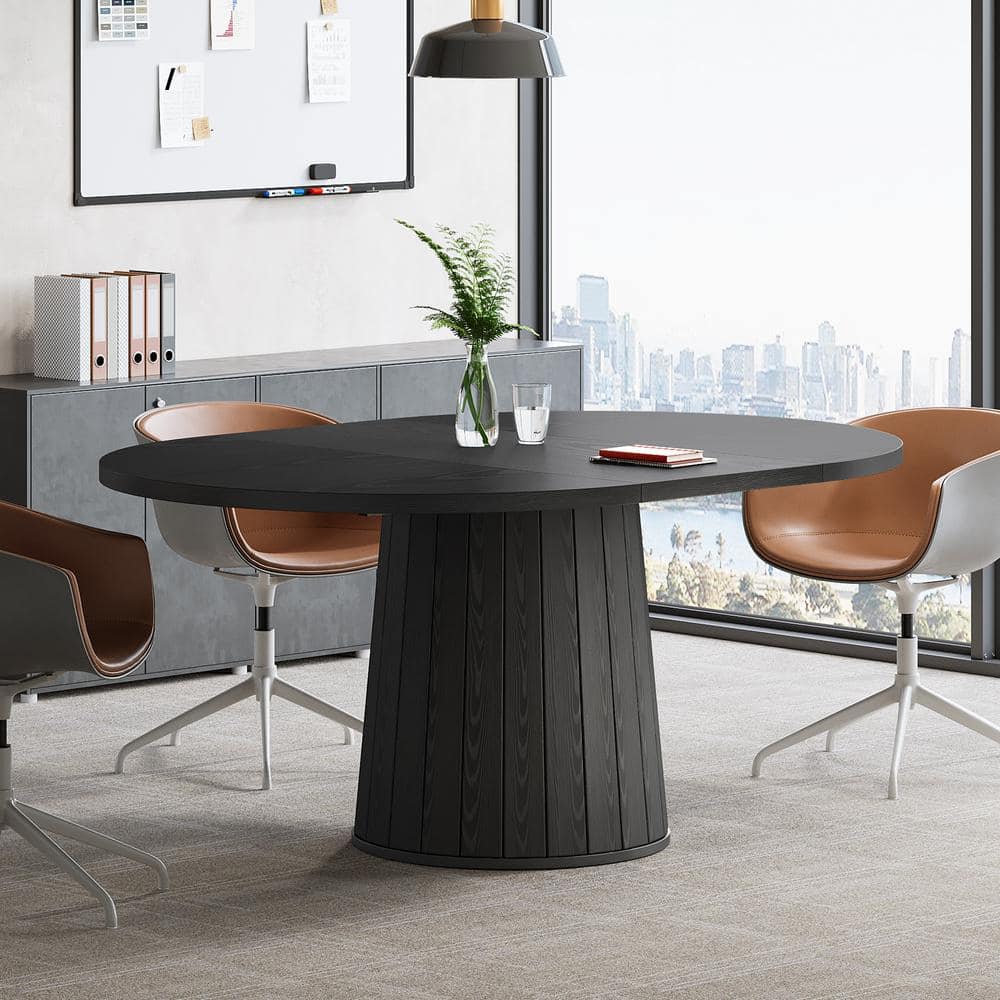 Capen 55.1 in. Round Black Engineered Wood Office Desk Conference Table