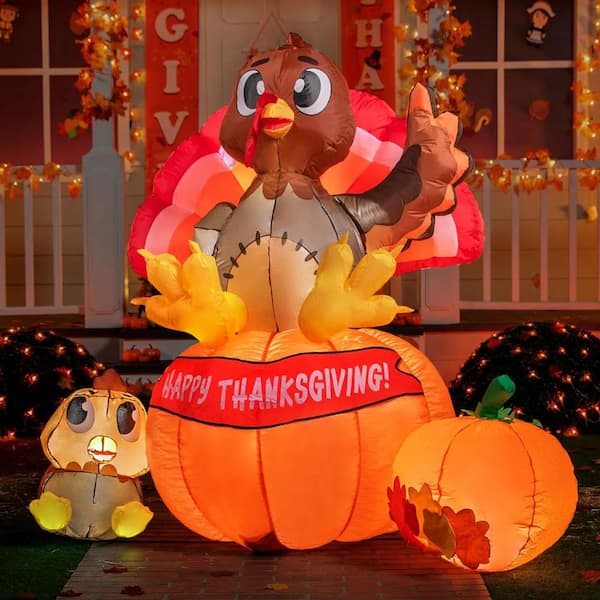 SYNCFUN 6 ft. Thanksgiving Inflatable Turkey on Pumpkin and Little Turkey with LED Lights