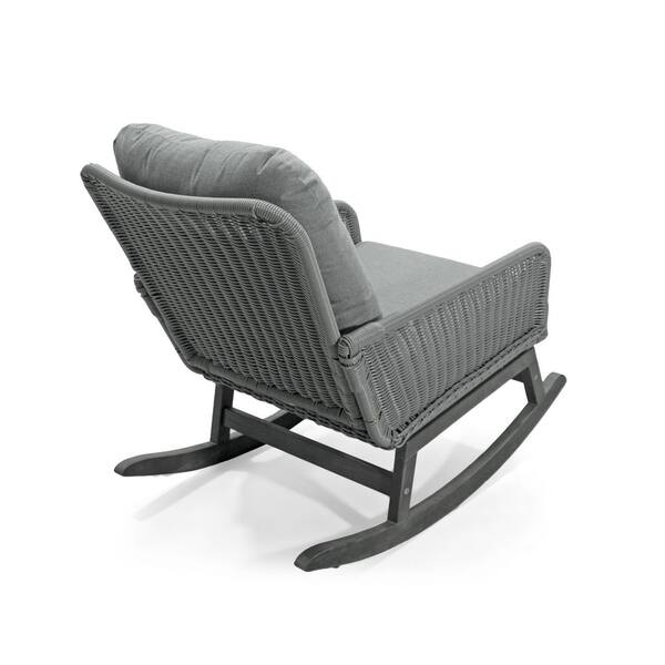 Gray Wicker Contemporary Outdoor Rocking Chair with Soft. Gray
