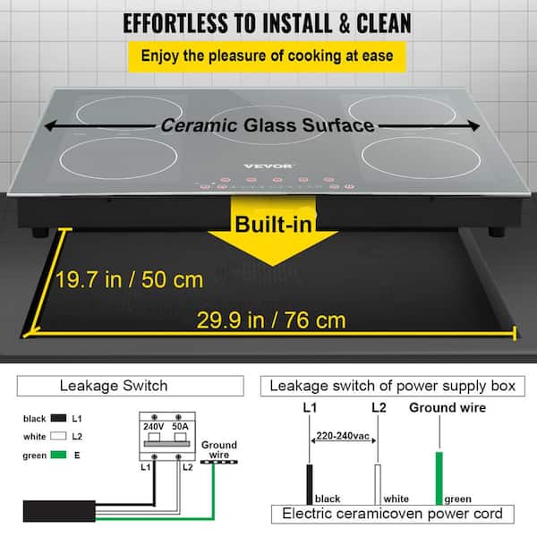 Built-in Induction Cooktop, 30 inch 4 Burners,220V Ceramic Glass