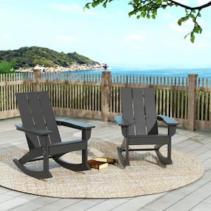 Shoreside Gray Plastic Modern Adirondack Outdoor Rocking Chair (Set of 2)