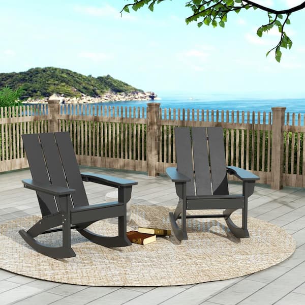WESTIN OUTDOOR Shoreside Gray Plastic Modern Adirondack Outdoor Rocking Chair (Set of 2)