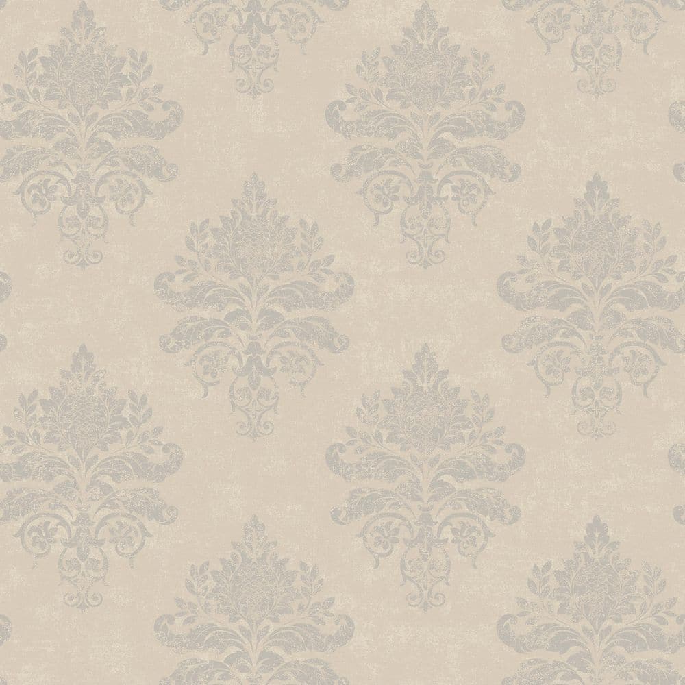 Palazzo 2 Collection Beige Medallion Damask Vinyl on Non-Woven Non-Pasted W