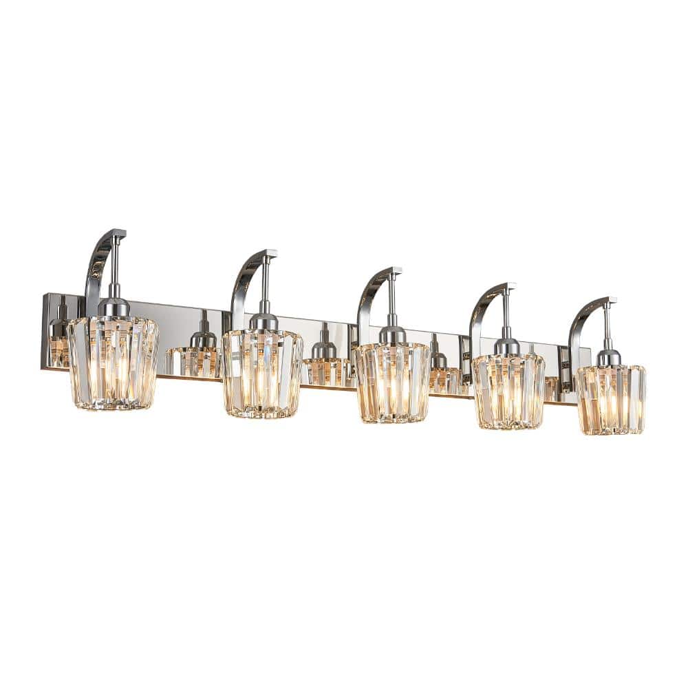 42.51 in.5-Light Chrome Bathroom Vanity Light Clear Conical Fluted Crystal Wall Lighting Over Mirror For Bathroom price history on PriceWatchPro