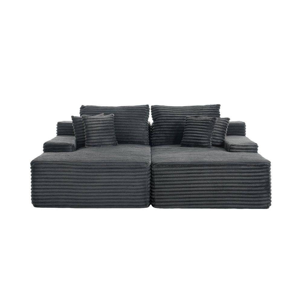 81.9 in. Straight Arm 2-piece Faux Rabbit Fur Polyester Rectangle Sectional Sofa in. Gray