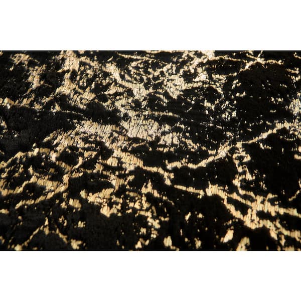 Lily Luxury Chinchilla Faux Fur 4'x6' Black Gilded Abstract Rectangular Area Rug