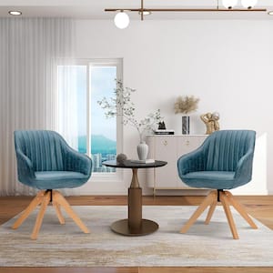 Blue Swivel Accent Chair Modern Leathaire Armchairs w/Beech Wood Legs Set of 2