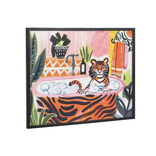 Gallery Bold Maximalist Tiger in Bubble Bath by The Creative Bunch Studio Black Framed Art Print 20 in. x 16 in.