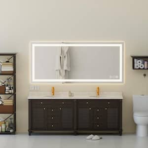 Large 72 in. W x 32 in. H Anti-fog Power off Memory Function Rectangular Frameless Wall Bathroom Vanity Mirror in Silver