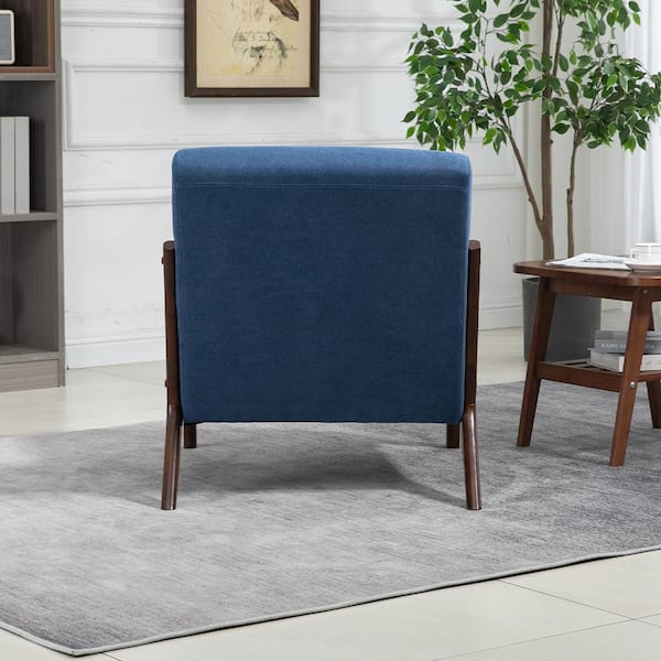 Yofe Comfy Mid-Century Modern Blue Velvet Upholstered Living Room Accent Chair, Wood Frame Arm Chair with Waist Cushion