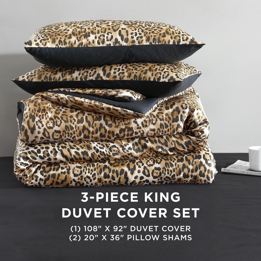 King Leopard Print Satin Reversible Duvet Cover Set