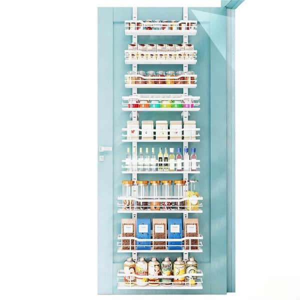 9-Tier Cast Iron Over The Door Organizer with Adjustable Baskets and Easy Installation in White