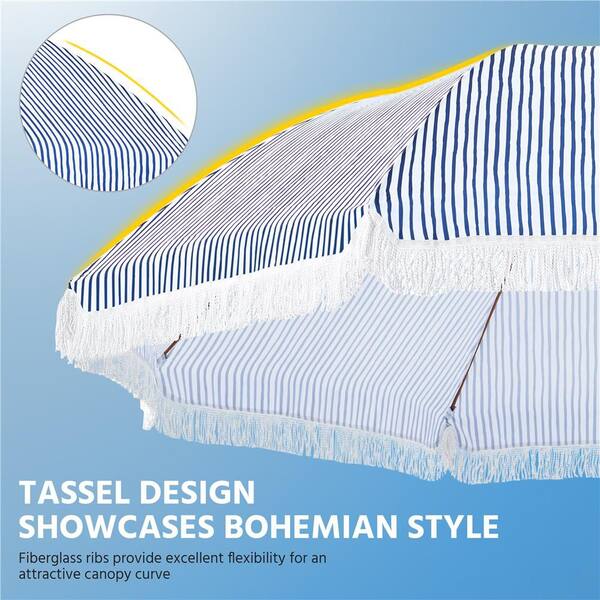 Yaheetech 9 ft. Patio Umbrella with Tassels 8-Rib Solar