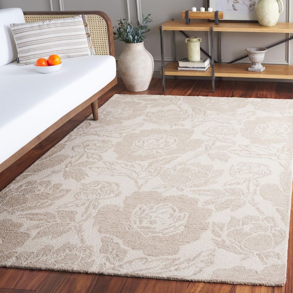 Jardin 4 ft. x 6 ft. Ivory/Beige Abstract Floral Swirl Area Rug