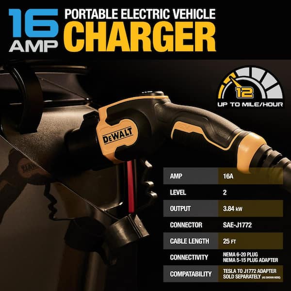 DEWALT 25 ft. cord, 16 Amp, 120-Volt/240-Volt AC 3.84 Kw, Weatherproof  Level 2, Heavy-Duty Portable Electric Vehicle Charger DXPAEV016 - The Home