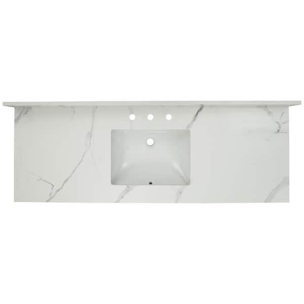 61 in. W x 22 in. D x 0.75 in. H Engineered Marble Vanity Top in Calacatta White with White Basin 61 in. W x 22 in. D x 0.75 in. H Engineered Marble Vanity Top in Calacatta White with White Basin