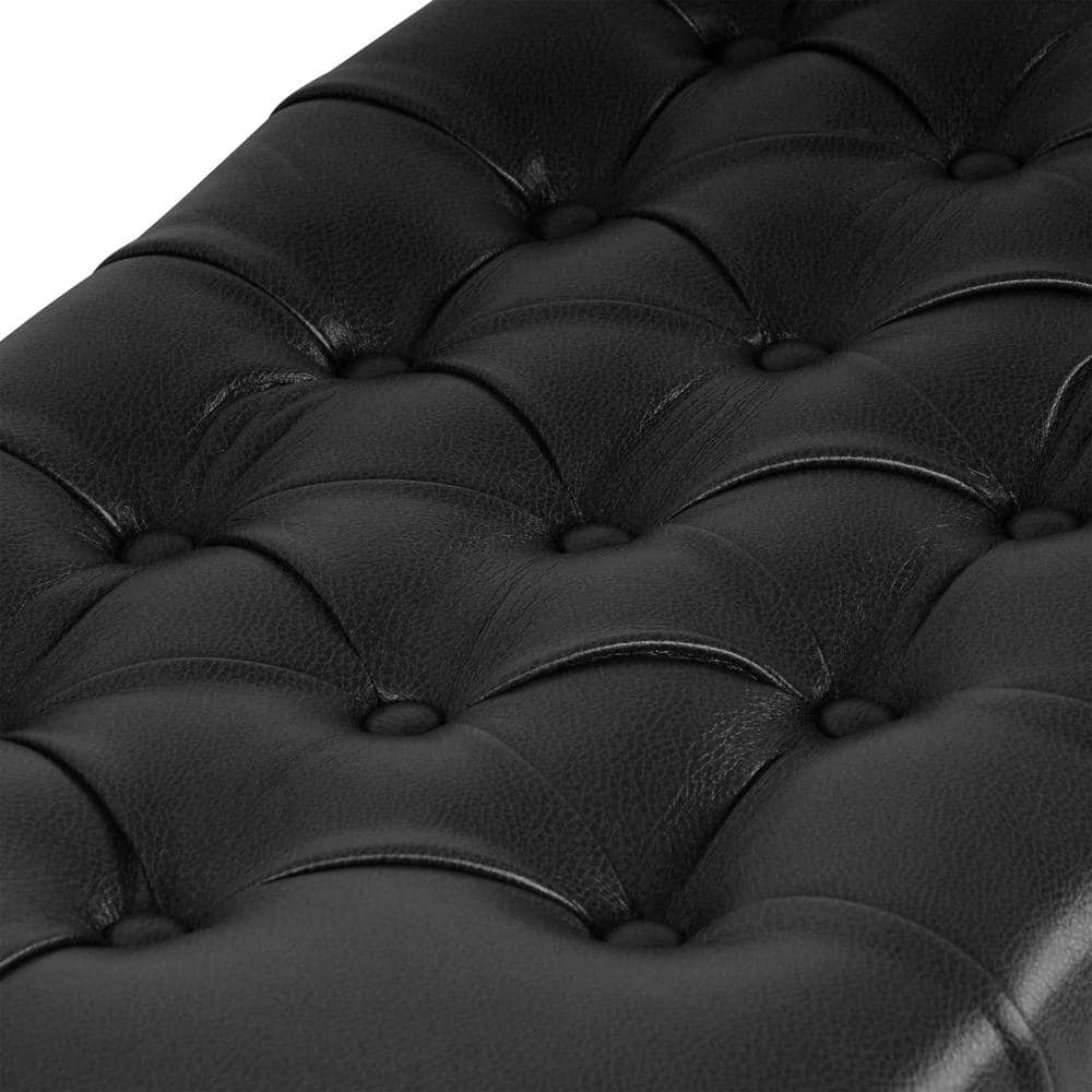 Black Faux Leather Tufted Storage Cocktail Bench with Oak Legs