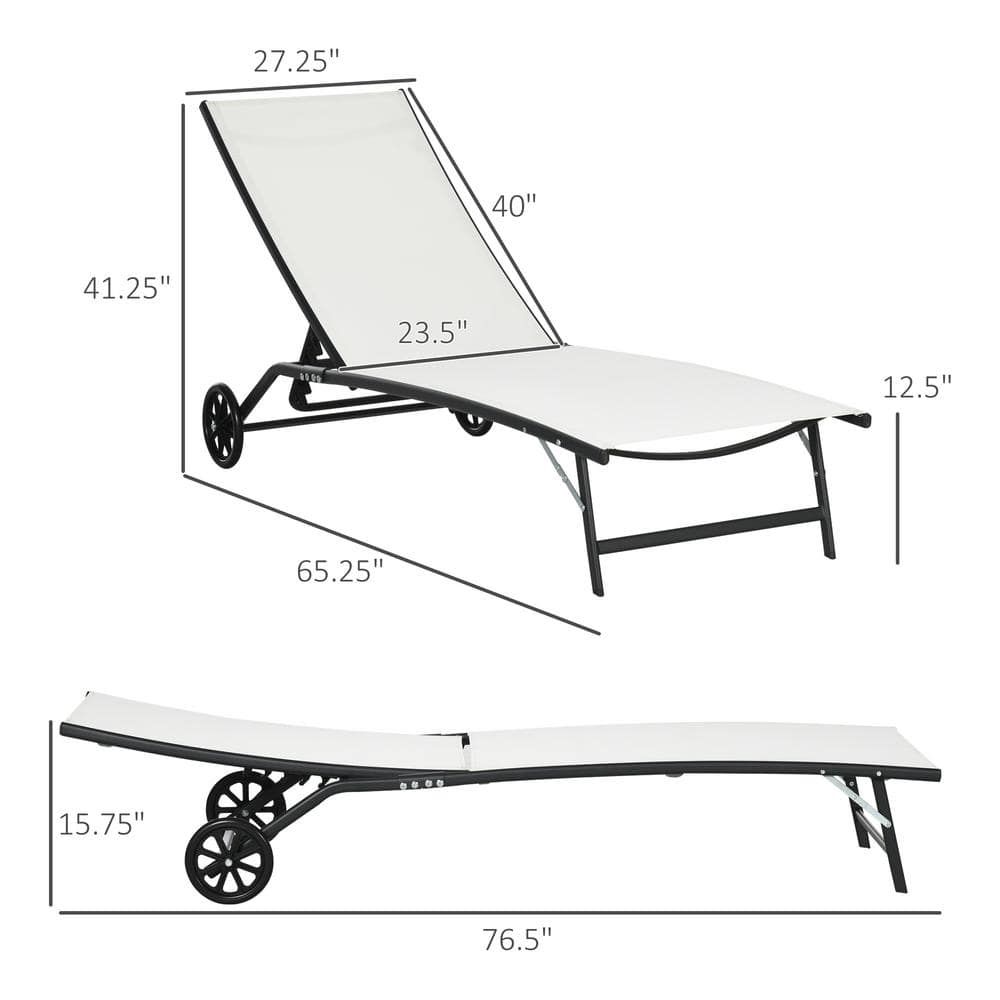White Steel Armless Folding Chaise Lounger Set of 2