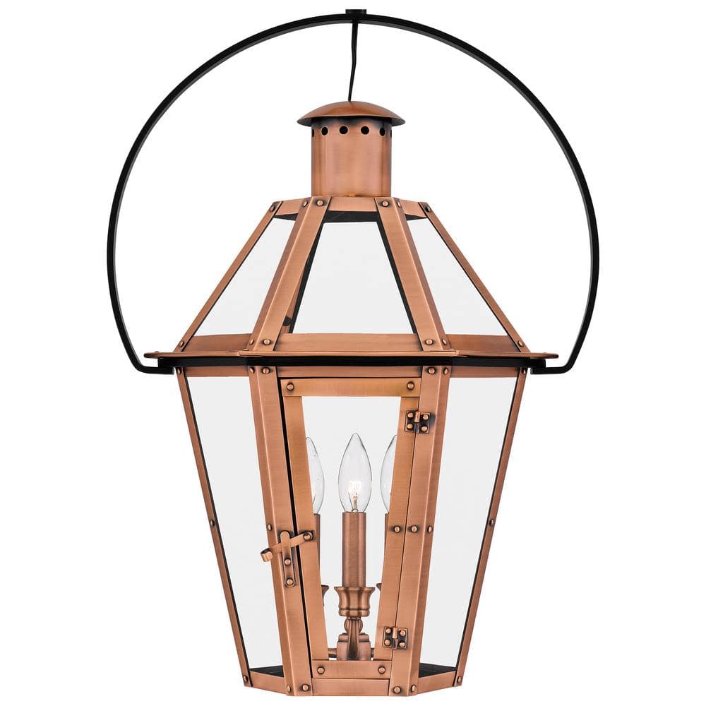 Burdett Aged Copper 3-Light Pendant with Clear Glass Panels