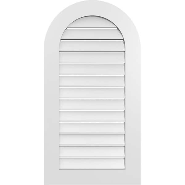 Ekena Millwork 22 in. x 42 in. Round Top White PVC Paintable Gable Louver Vent Functional