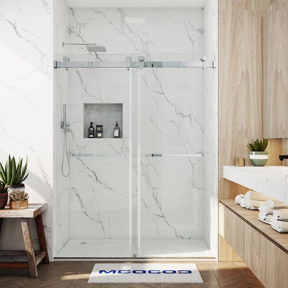 56-61 in. W x 76 in. H Double Sliding Frameless Smooth Sliding Shower Door in Chrome with 3/8 in. Clear Glass -  MCOCOD, DS01-60x76-CH