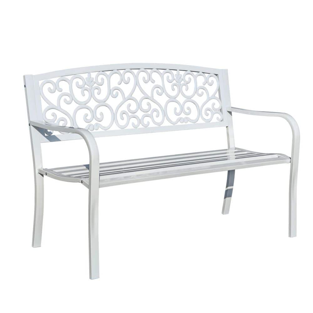 Harmony in White- Steel and Cast Iron Garden Bench for Outdoor Serenity price history on PriceWatchPro
