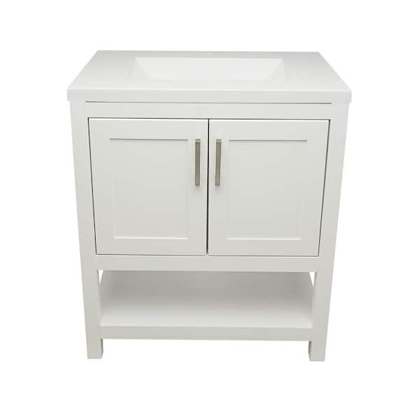 Ella Taos 31 in. W x 22 in. D Bath Vanity in White with White Cultured Marble Top Single Hole