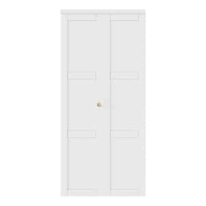 36 in. x 80.5 in. 3-Lite Panel Composite Solid Core MDF White Finished Closet Bifold Door with Hardware