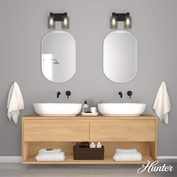 Hunter - Lochemeade 12.5 in. 2 Light Natural Iron Vanity Light with Smoked Glass Shades Bathroom Light