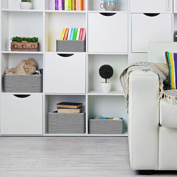 Sorbus Storage Baskets for Bathroom, Woven Paper Rope Organizer Boxes, Gray 11 in. x 5 in. Fabric Decorative Box (Set of 4)