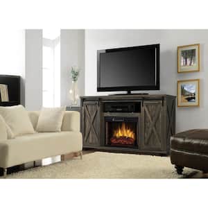 Rivington 58 in. Freestanding Infrared Electric Fireplace TV Stand with Sliding Barn Door in Barnboard Gray