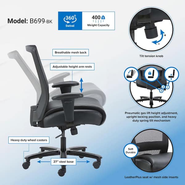 BOSS Office Products Black Mesh Heavy Duty Task Chair 400 lb Capacity  B699-BK - The Home Depot
