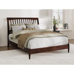 Orleans Walnut Brown Solid Wood Frame Queen Low Profile Sleigh Platform Bed