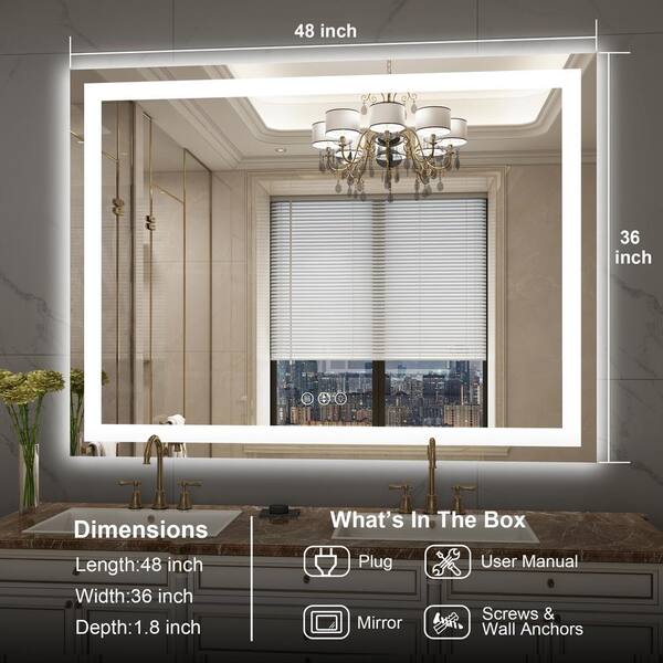 Klajowp 48 in. W x 36 in. H Rectangular Tempered Glass Frameless 