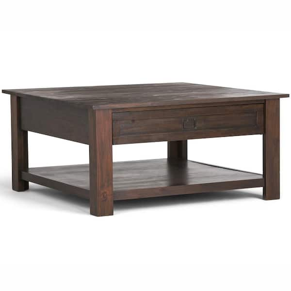 Brooklyn Max Sullivan 38 In Distressed Charcoal Brown Medium Square Wood Coffee Table With Drawers Bmmon 02 The Home Depot