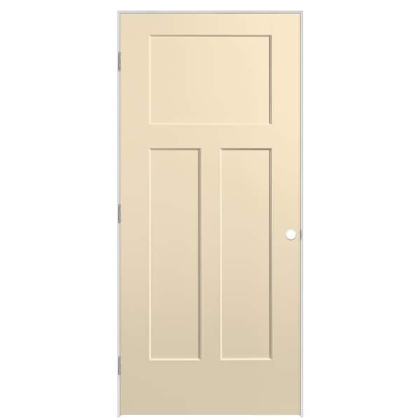 Masonite 36 in. x 80 in. 3-Panel Winslow Right-Hand Solid Core Golden Haystack Molded Composite Single Prehung Interior Door