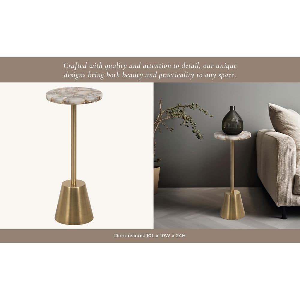 Gold Agate Top Round Metal Accent Table, 24"