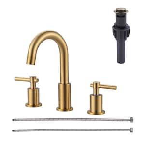 2-Handle Bathroom Faucet Widespread Bathroom Sink Faucet with Pop-up Drain 3 Hole Installation in Brushed Gold