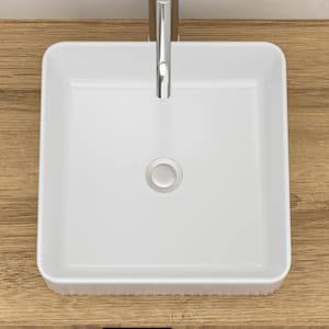 15.69 in. Vessel Square Bathroom Sink in White Ceramic