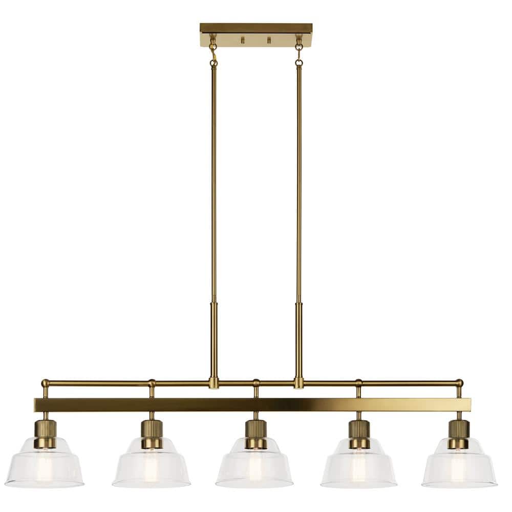 Eastmont Brushed Brass 5-Light Linear Chandelier with Clear Glass Shades