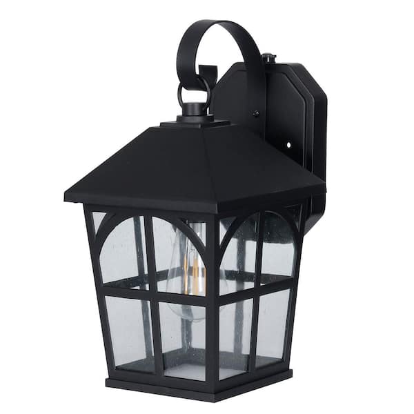 Honeywell 1-Light Black Integrated LED Outdoor Square Wall Lantern Sconce with Dusk to Dawn Sensor