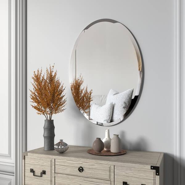 Unbranded 18 in. W x 28 in. H Oval Frameless for Wall Decorative Bathroom Vanity Mirror in Silver